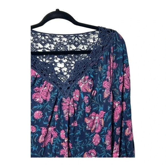 0600. Lucky BRAND KATIE FLORAL TOP SIZE XSMALL FLORAL PATTERN WITH CROCHET NECK - Picture 6 of 12